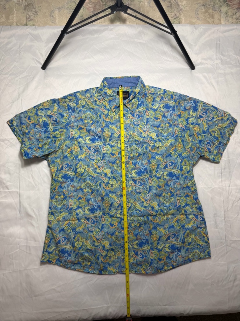 Daniel Cremieux Blue and Yellow Paisley Short Sleeve Button-Up Shirt - Picture 8 of 10